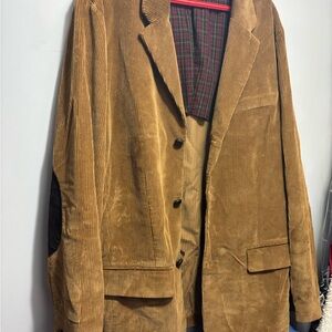 L.L. Bean Brown Corduroy Jacket with Plaid Lining & Patched Elbows.